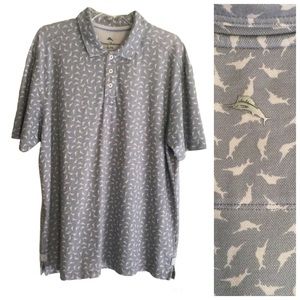 TOMMY BAHAMA Allover Marlin Print Polo Shirt Gray Men’s XL